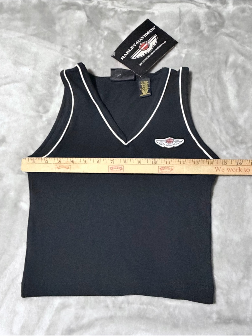Harley-Davidson Black V-Neck Tank with White Trim and Logo Patch - Picture 5 of 7